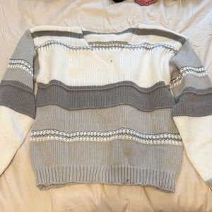 SHEIN Gray and White Striped Sweater